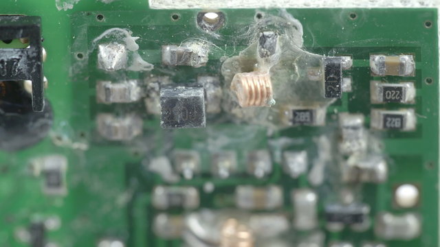 The messy look of the micro chips of a battery