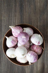 Chinese Solo Garlic, or Single Clove Garlic, in a Metal Bowl