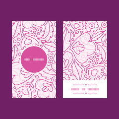 Vector pink flowers lineart vertical round frame pattern