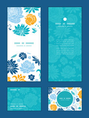 Vector blue and yellow flowersilhouettes vertical frame pattern