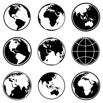 Set of earth planet globe icons. Vector.