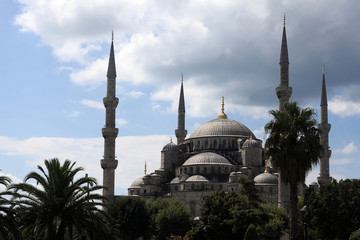 Fototapeta na wymiar View of Blue Mosque on the sky background
