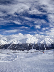 stunning view of skiing resort in Alps.