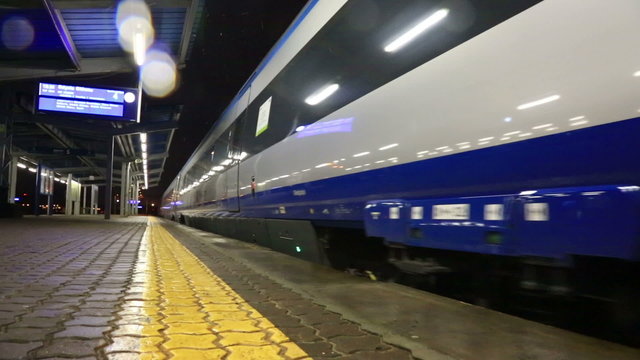 High-speed train leaves from the station in Warsaw.