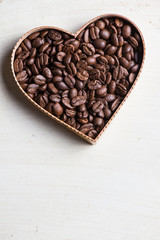 I love fresh morning coffee, roasted coffee beans in heart shape