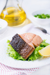 Grilled red fish fillet with green salad