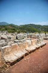 Fototapeta na wymiar view of amphitheater ruins in Kaunos ancient city (Turkey)