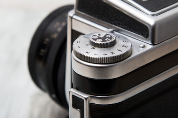Detail of classic analog medium format camera