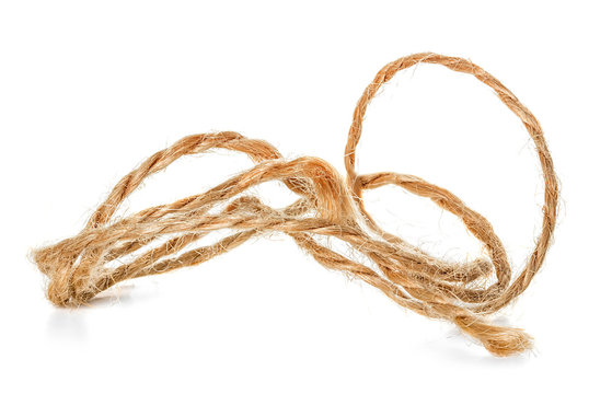 Closeup of braided twine on white background