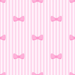 Tile vector pattern cute bows on pink white stripes background
