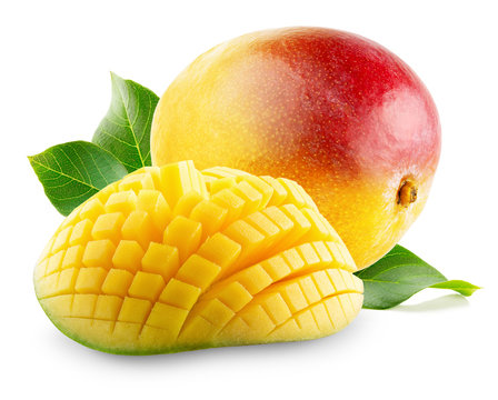 Mango with slices on a white background