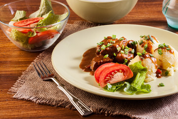 Goulash with boiled potatoes