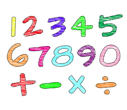 A set of hand-drawn colorful numbers