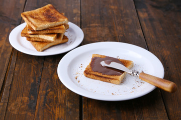 Toast bread spread with chocolate