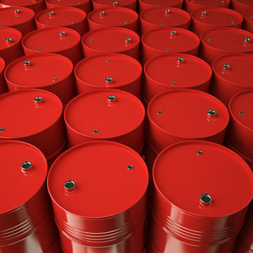 Large group of red oil barrels. High resolution.