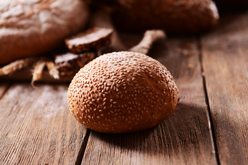 Different bread on table close-up