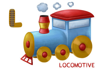 Cartoon english alphabet, locomotive