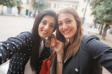 Happy Women Taking Selfie after Shopping