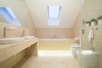 Bathroom interior in beige color