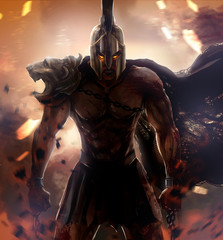 Angry spartan warrior fire god.