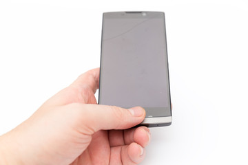 keep phone in hand on the white background