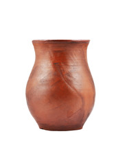 Vintage clay jug for milk, isolated on white