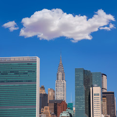 Fototapeta na wymiar Manhattan New York sunny skyline East River NYC