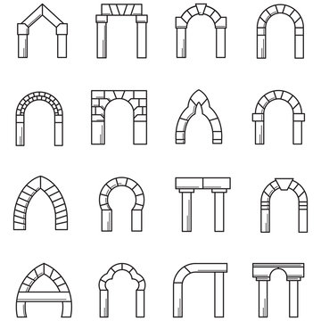 Black line icons vector collection of arches
