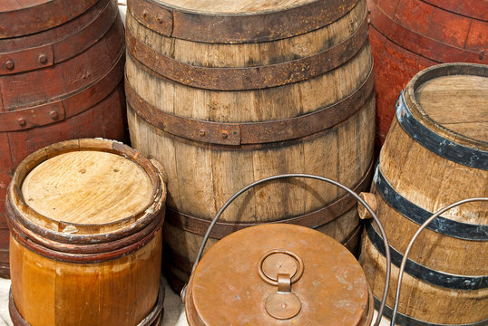 vintage wooden barrels