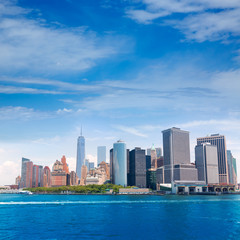 Lower Manhattan skyline New York from bay USA