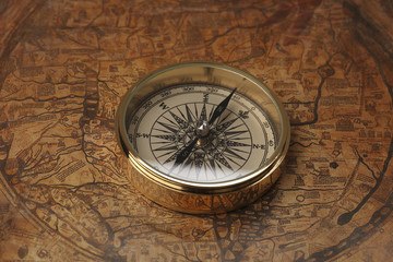 Fototapeta na wymiar Compass and old map