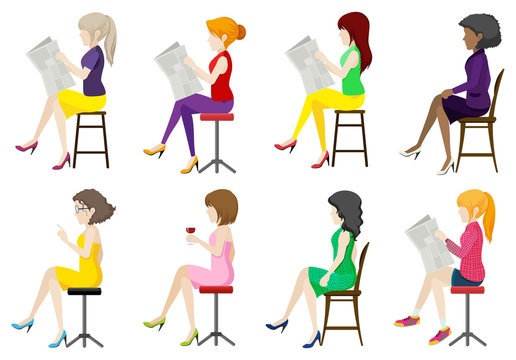 Eight faceless ladies sitting down
