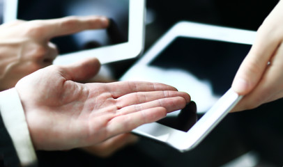 Modern business people doing business, being demonstrated