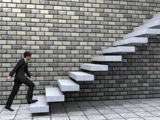 Conceptual business man climbing a stair