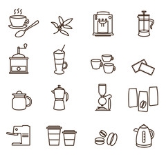outline brown simple coffee icons set eps10 - 76088692
