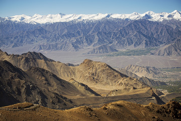 Snow mountain range at road side viewpoint