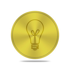 Gold button with bulb icon