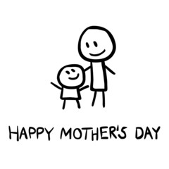 Hand Drawn Mother’s Day Card, Vector, black, white