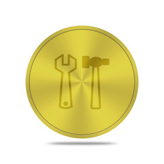 gold button with tools icon