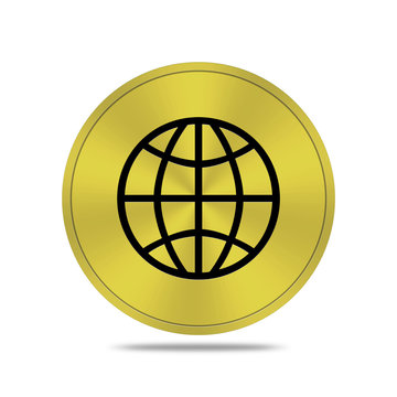 gold button with world icon
