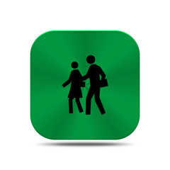 Green metal button with school icon