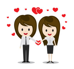 Cute couple in love holding hands, cartoon characters vector
