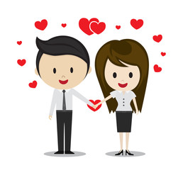 Cute couple in love holding hands, cartoon characters vector