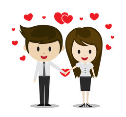 Cute couple in love holding hands, cartoon characters vector