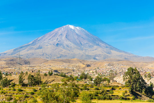 View of the Misty Volcano in Arequipa, Peru, South America