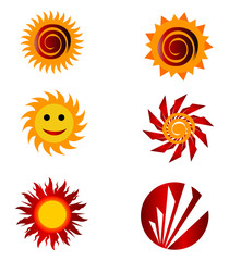 Vector set of different suns logo, Solar symbols