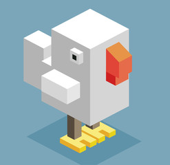 White Hen in 3D Pixelate