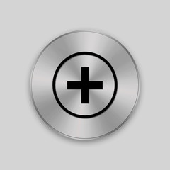 Obraz premium Silver button with add icon isolated