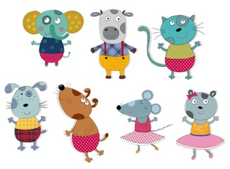 Cartoon characters over white