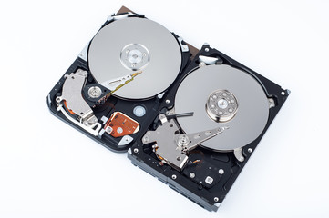 Two hard disk drives closeup